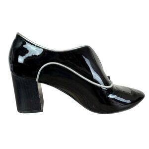 Johnston & Murphy Black Patent Leather Silver Trim‎ Block Heel Booties Size 7
